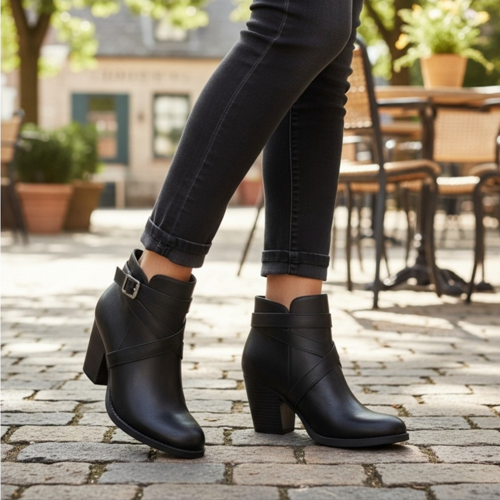 Style & Co Buckle Criss Cross Strap Boots Booties SZ 10 M BLACK